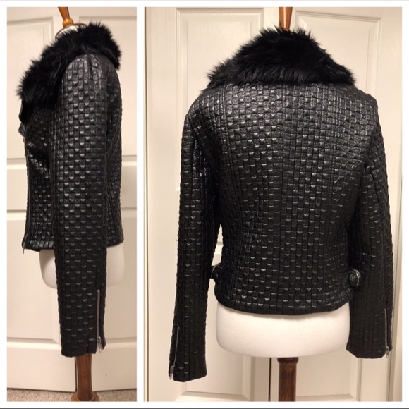 Arden B Black MOTO Jacket Faux Fur Collar M - Picture 5 of 5